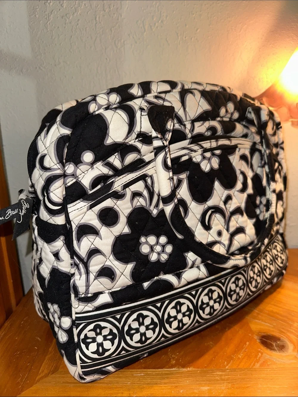 Vera Bradley Black & White Quilted Floral Baby Bag